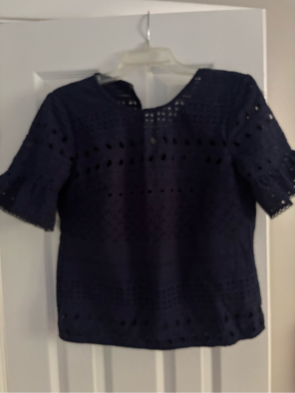 Trina Turk Navy Eyelet Short Sleeve Top